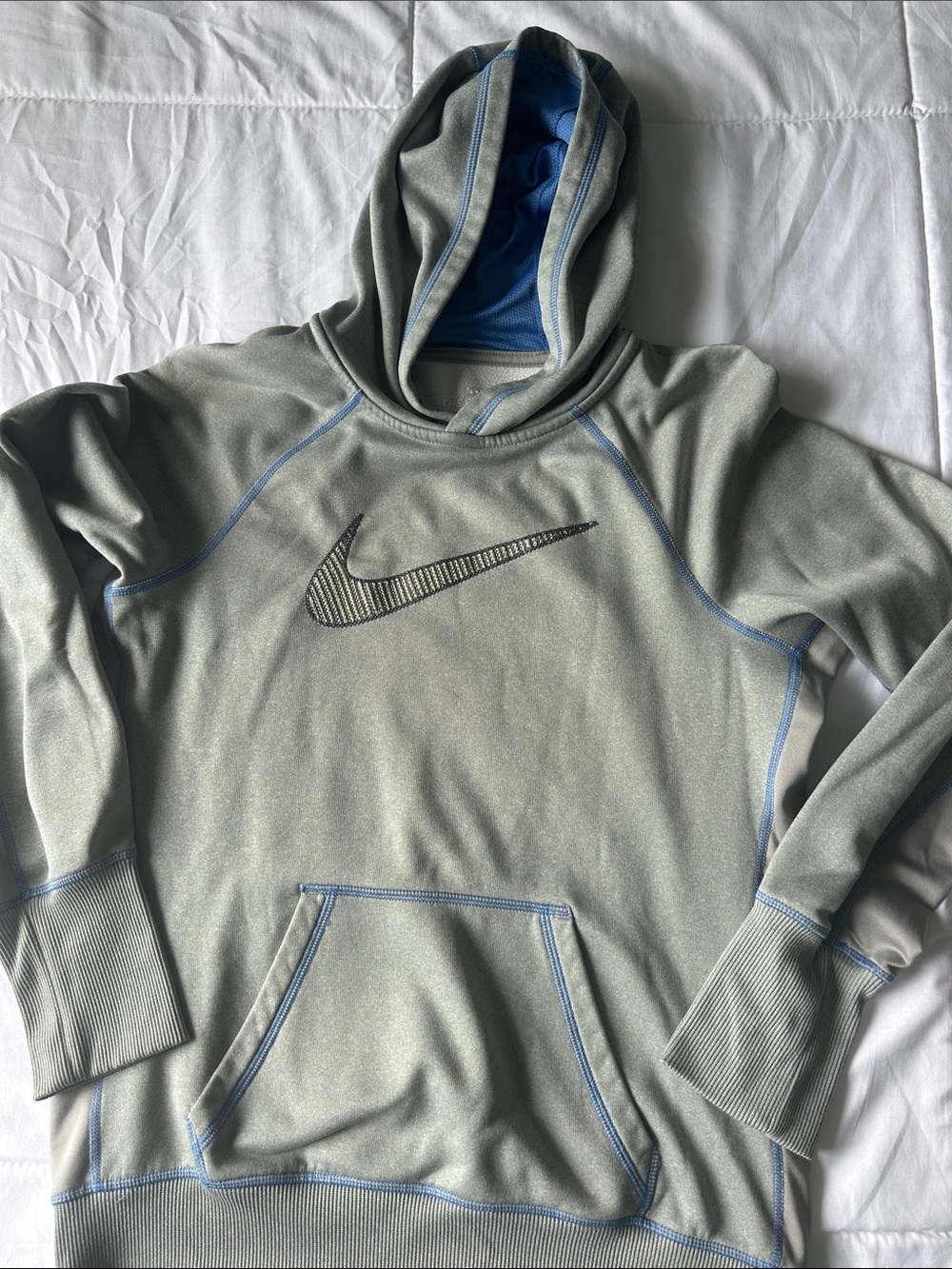 Nike Boys Crewneck Hoodie - Olive Green with Blue Trim